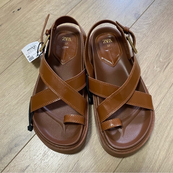 Zara Cross Strap Flat Sandals US 6.5 - Picture 10 of 13